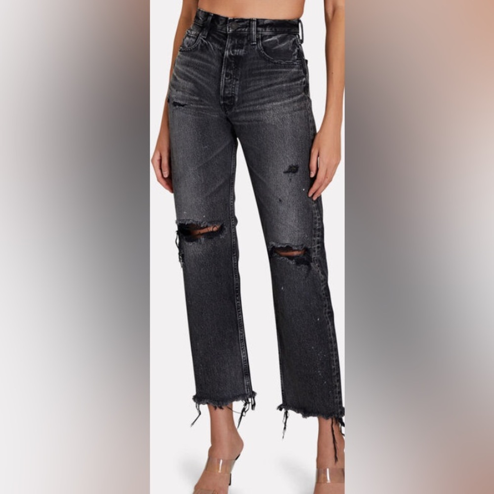 Moussy Vintage Black Odessa Wide Straight Leg‎ High Rise Distressed Jean - Picture 3 of 12